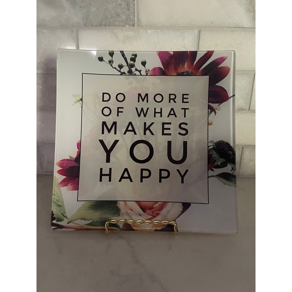 POTTERY‎ BARN Trinket Glass Dish Do More of What Makes YOU Happy Gold Back